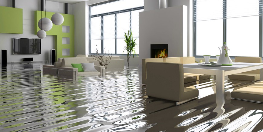 Office area affected by flooding