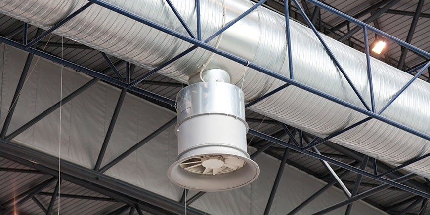 Ceiling-mounted ventilation duct in a commercial building